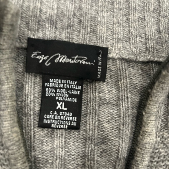 [XL]Enzo Moutorani  Light Gray Wool Blend Textured Mix Knit 1/4 Zip Sweater - Picture 3 of 8